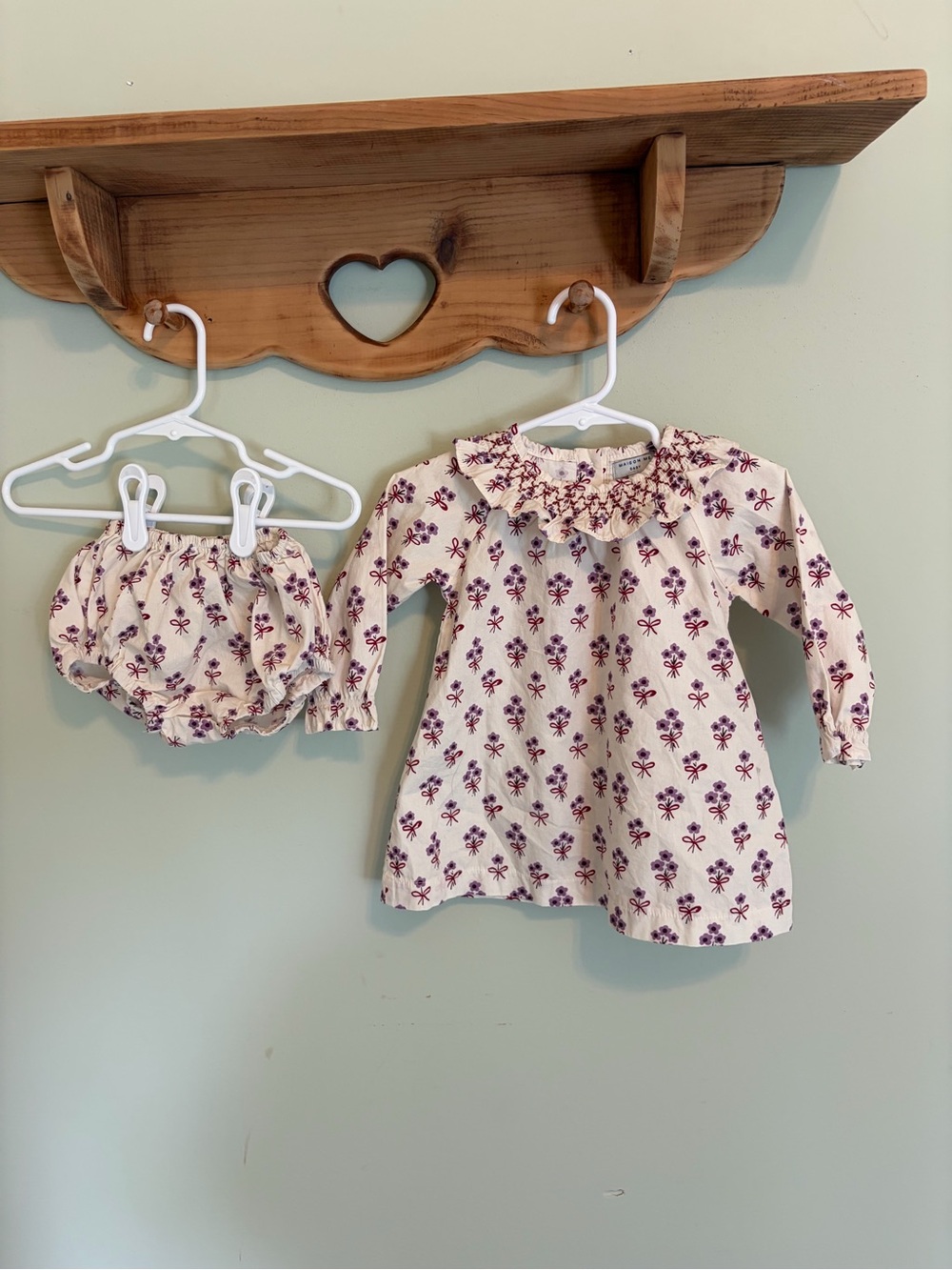 Girls Cream Floral Ruffle Collar Dress with Matching Bloomers